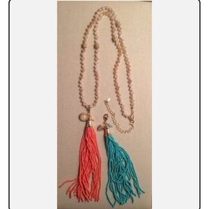Premier Elegant Tassel Necklace with Coral and Turquoise Beads